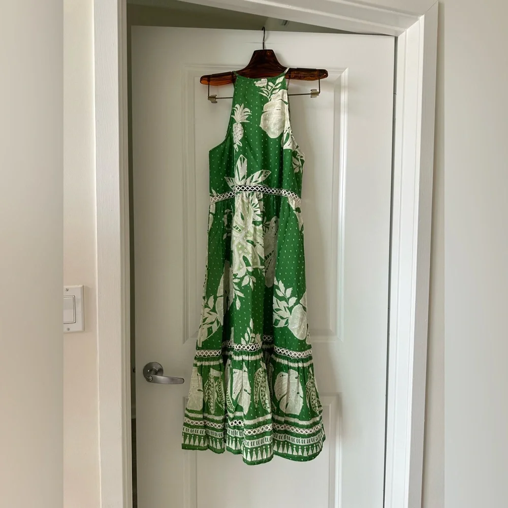 Farm Rio Lace Monsteras Embroidered Ruffle-Hem Midi Dress - Picture 8 of 10